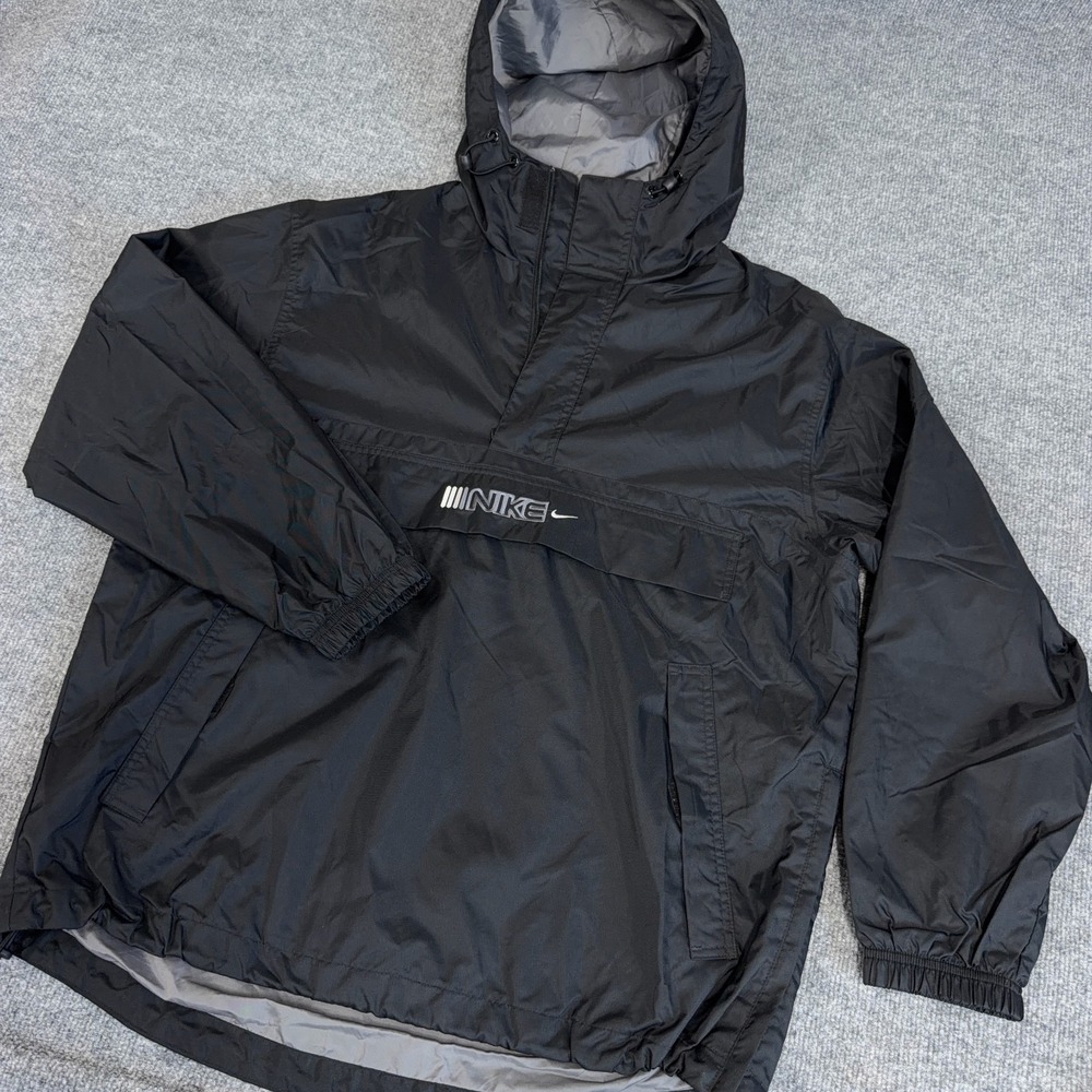 Vintage Nike Anorak Jacket Men Medium Black Relaxed Windbreaker Swoosh Half Zip